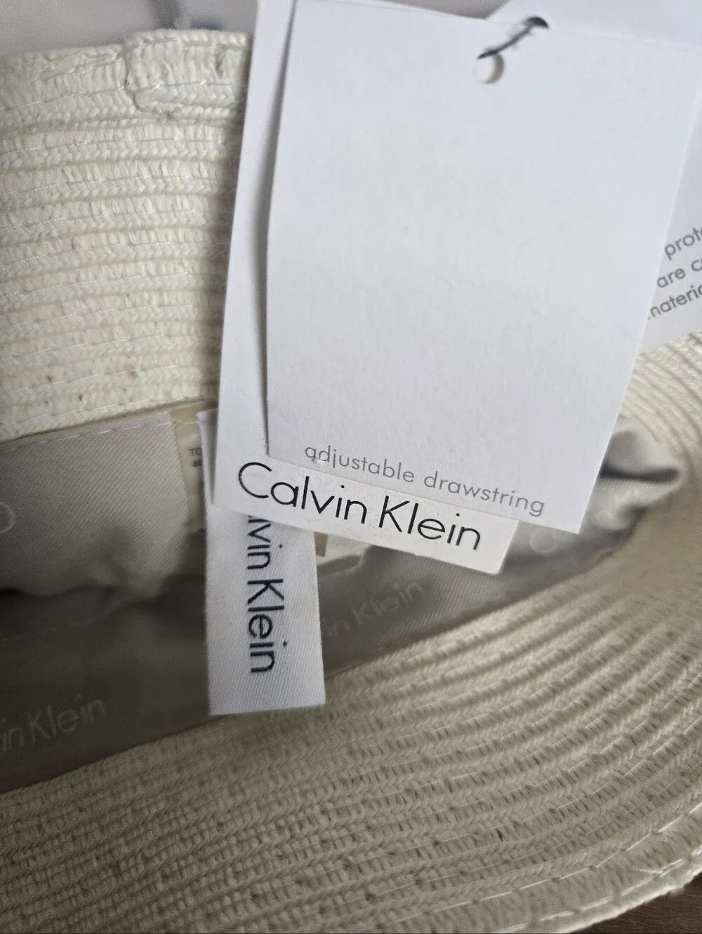 Calvin Klein NWT Blue & Cream Striped Textured Bucket Sun Hat UPF 40+